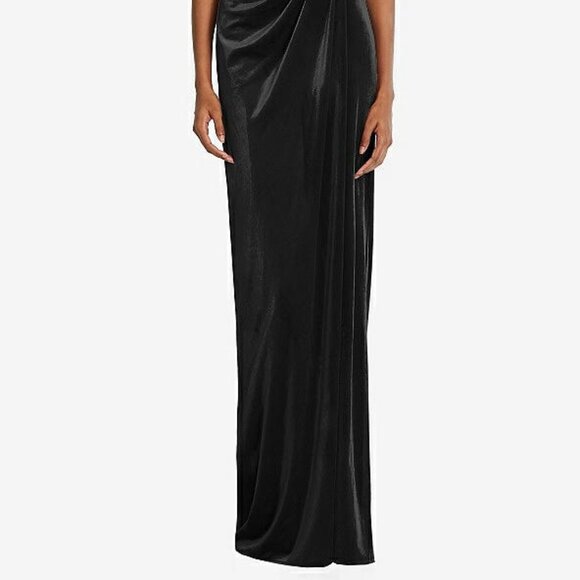 After Six 6861...Draped Skirt Faux Wrap Velvet Maxi Dress...Black...Size S - Picture 2 of 7